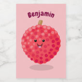 Cute roze lychee cartoon illustratie voedselcontainer etiket (Enkel label)