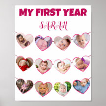 Cute roze maakt mijn eerste jaar foto collage