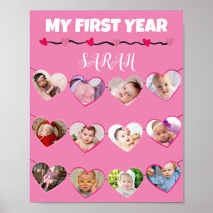 Cute roze maakt mijn eerste jaar foto collage poster