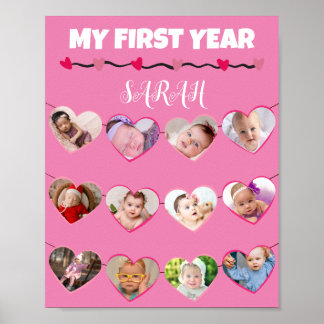 Cute roze maakt mijn eerste jaar foto collage poster