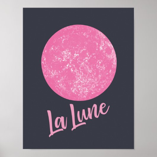 Cute Roze Maan Illustratie Nederlands De Maan Blau Poster (Voorkant)