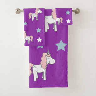 Cute Roze Magische Eenhoorn Paarse Meisjes Paars Bad Handdoek