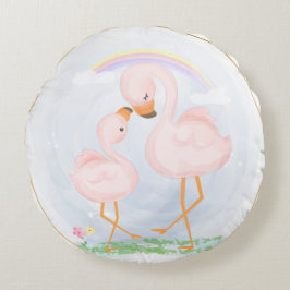 CUTE ROZE MAMA EN BABY FLAMINGO'S ROND KUSSEN