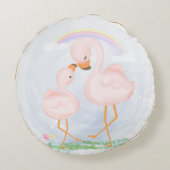 CUTE ROZE MAMA EN BABY FLAMINGO'S ROND KUSSEN (Achterkant)