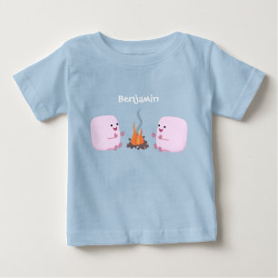 Cute roze marshmallows bij kampvuur cartoon