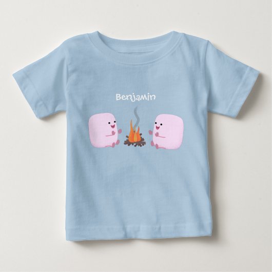 Cute roze marshmallows bij kampvuur cartoon (Voorkant)