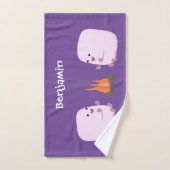 Cute roze marshmallows bij kampvuur cartoon bad handdoek (Handdoek)