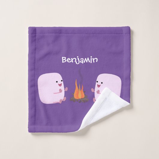 Cute roze marshmallows bij kampvuur cartoon bad handdoek (Wasdoekje)