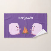 Cute roze marshmallows bij kampvuur cartoon bad handdoek (Handdoek)