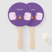 Cute roze marshmallows bij kampvuur cartoon handwaaier (Voorkant en achterkant)
