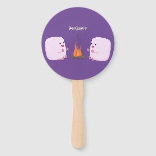 Cute roze marshmallows bij kampvuur cartoon handwaaier