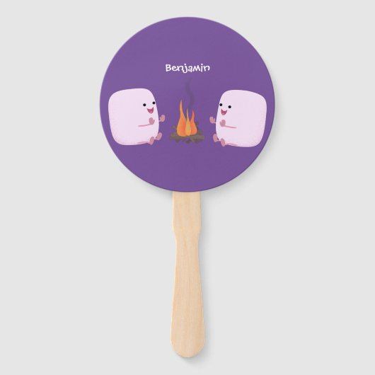 Cute roze marshmallows bij kampvuur cartoon handwaaier (Voorkant)