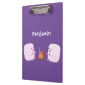 Cute roze marshmallows bij kampvuur cartoon klembord (Links)