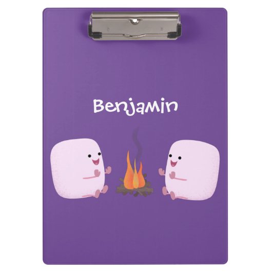 Cute roze marshmallows bij kampvuur cartoon klembord (Voorkant)