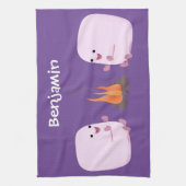 Cute roze marshmallows bij kampvuur cartoon theedoek (Verticaal)