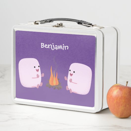 Cute roze marshmallows by kamp fire cartoon (In situ)