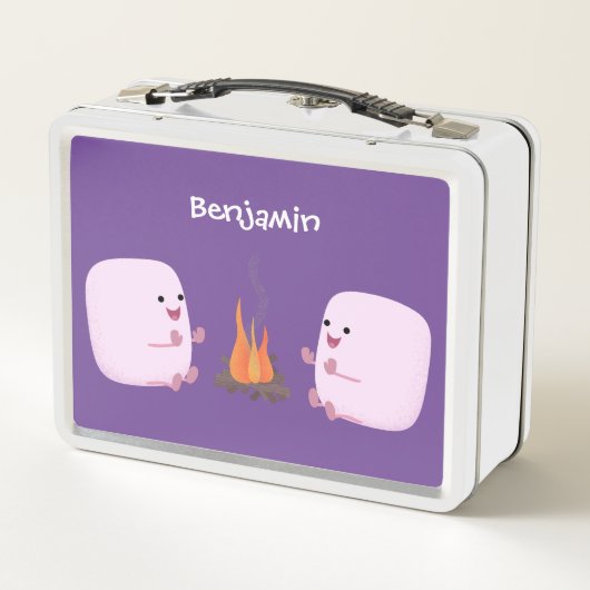 Cute roze marshmallows by kamp fire cartoon (Achterkant)