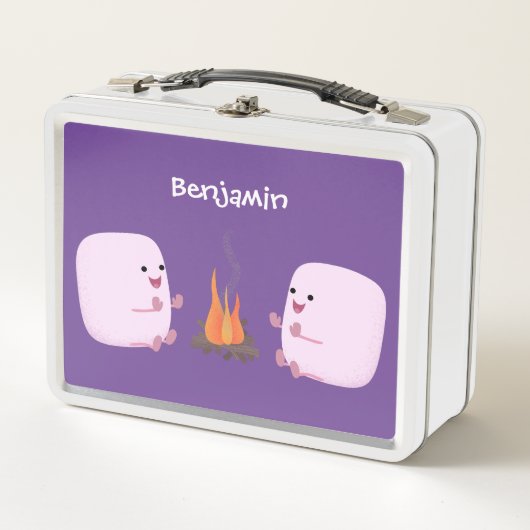 Cute roze marshmallows by kamp fire cartoon (Voorkant)