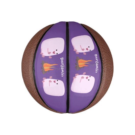 Cute roze marshmallows by kamp fire cartoon basketbal (Verticaal)