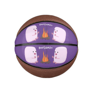 Cute roze marshmallows by kamp fire cartoon basketbal