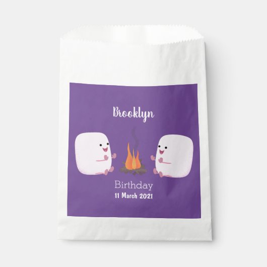Cute roze marshmallows by kamp fire cartoon bedankzakje (Voorkant)