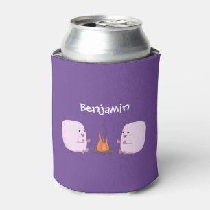 Cute roze marshmallows by kamp fire cartoon blikjeskoeler