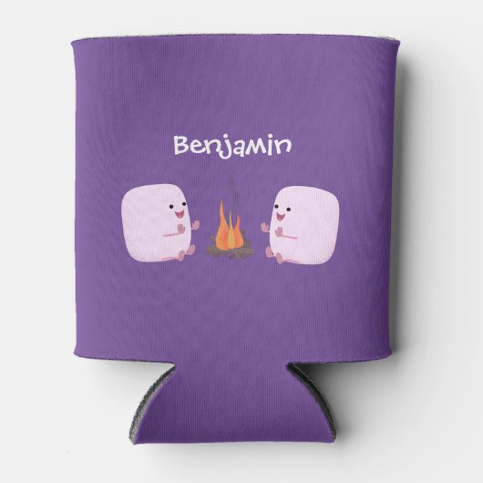 Cute roze marshmallows by kamp fire cartoon blikjeskoeler (Voorkant)