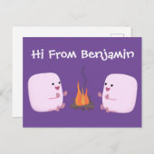 Cute roze marshmallows by kamp fire cartoon briefkaart (Voorkant / Achterkant)