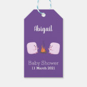 Cute roze marshmallows by kamp fire cartoon cadeaulabel (Voorkant)