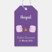 Cute roze marshmallows by kamp fire cartoon cadeaulabel (Achterkant)