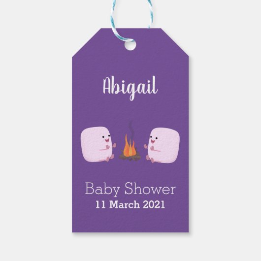 Cute roze marshmallows by kamp fire cartoon cadeaulabel (Achterkant)