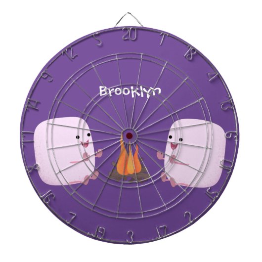 Cute roze marshmallows by kamp fire cartoon dartbord (Voorkant)