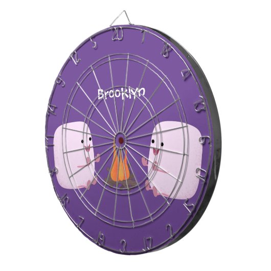 Cute roze marshmallows by kamp fire cartoon dartbord (Voorkant Rechts)