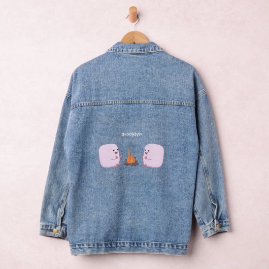Cute roze marshmallows by kamp fire cartoon denim jacket (Hangar)