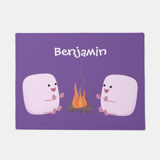 Cute roze marshmallows by kamp fire cartoon deurmat (Voorkant)