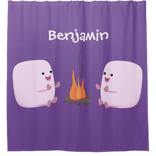 Cute roze marshmallows by kamp fire cartoon douchegordijn (Voorkant)