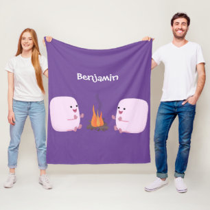 Cute roze marshmallows by kamp fire cartoon fleece deken