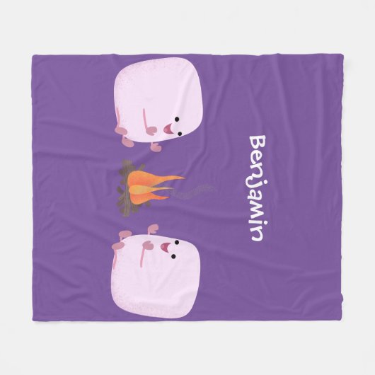 Cute roze marshmallows by kamp fire cartoon fleece deken (Voorkant (Horizontaal))