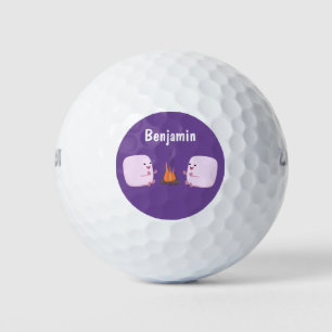 Cute roze marshmallows by kamp fire cartoon golfballen