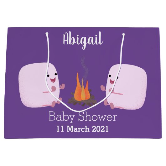 Cute roze marshmallows by kamp fire cartoon groot cadeauzakje (Voorkant)