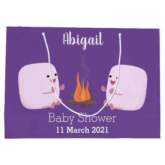 Cute roze marshmallows by kamp fire cartoon groot cadeauzakje (Achterkant)