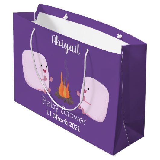 Cute roze marshmallows by kamp fire cartoon groot cadeauzakje (Achterkant Gekanteld)