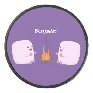 Cute roze marshmallows by kamp fire cartoon hockey puck