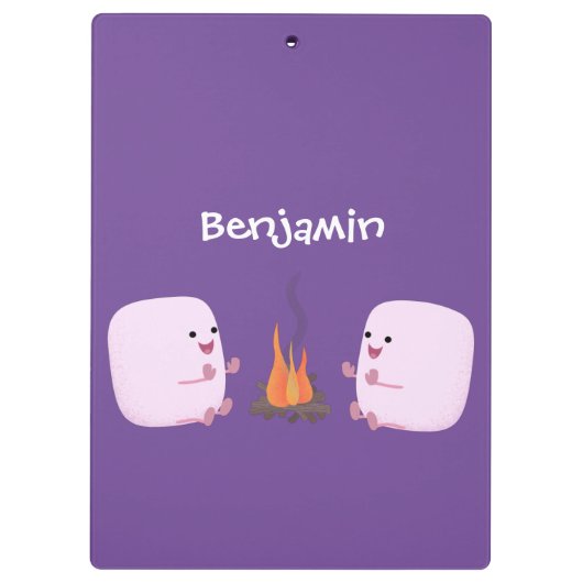 Cute roze marshmallows by kamp fire cartoon klembord (Achterkant)