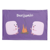 Cute roze marshmallows by kamp fire cartoon kussensloop (Achterkant)