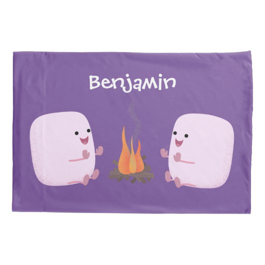Cute roze marshmallows by kamp fire cartoon kussensloop (Achterkant)