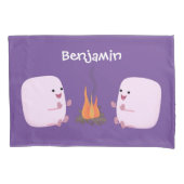Cute roze marshmallows by kamp fire cartoon kussensloop (Voorkant)