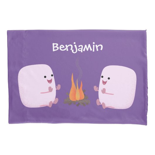 Cute roze marshmallows by kamp fire cartoon kussensloop (Voorkant)