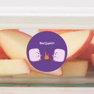 Cute roze marshmallows by kamp fire cartoon labels