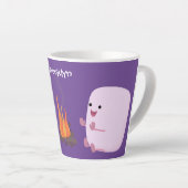 Cute roze marshmallows by kamp fire cartoon latte mok (Rechterhoek)